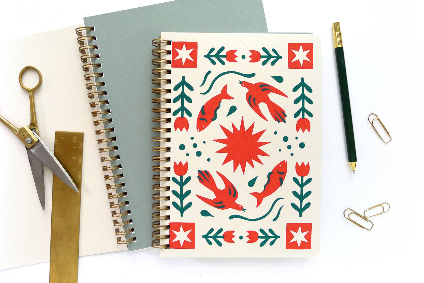 Folk Flower Coil Medium Notebook