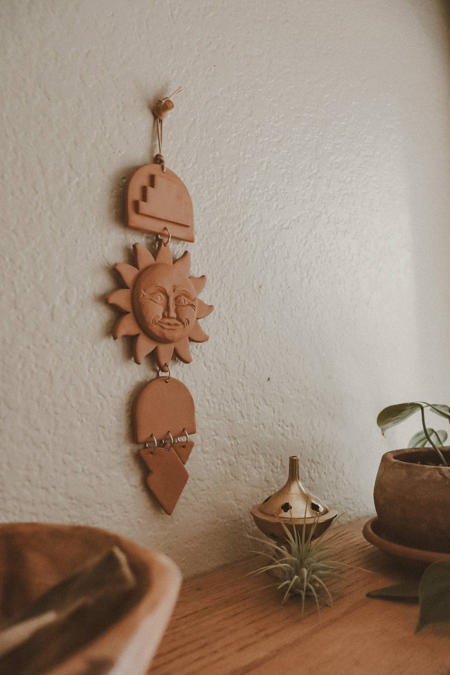 Vintage Sun Face Terracotta Clay Wall Hanging