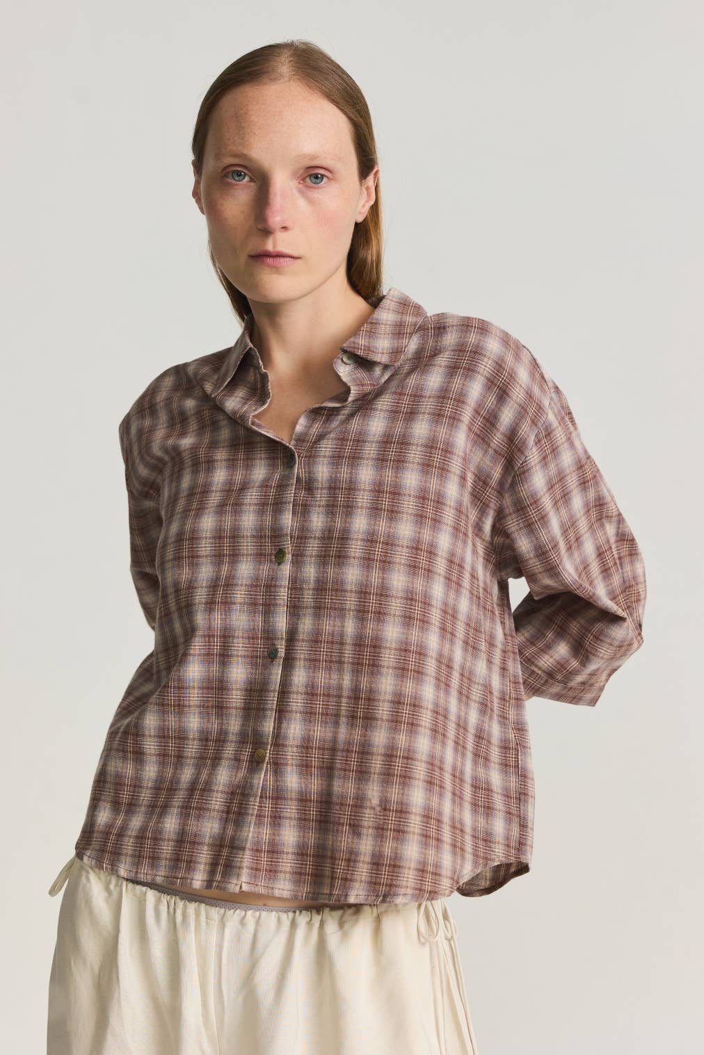 The Clara Top | Lightweight Plaid Linen Shirt