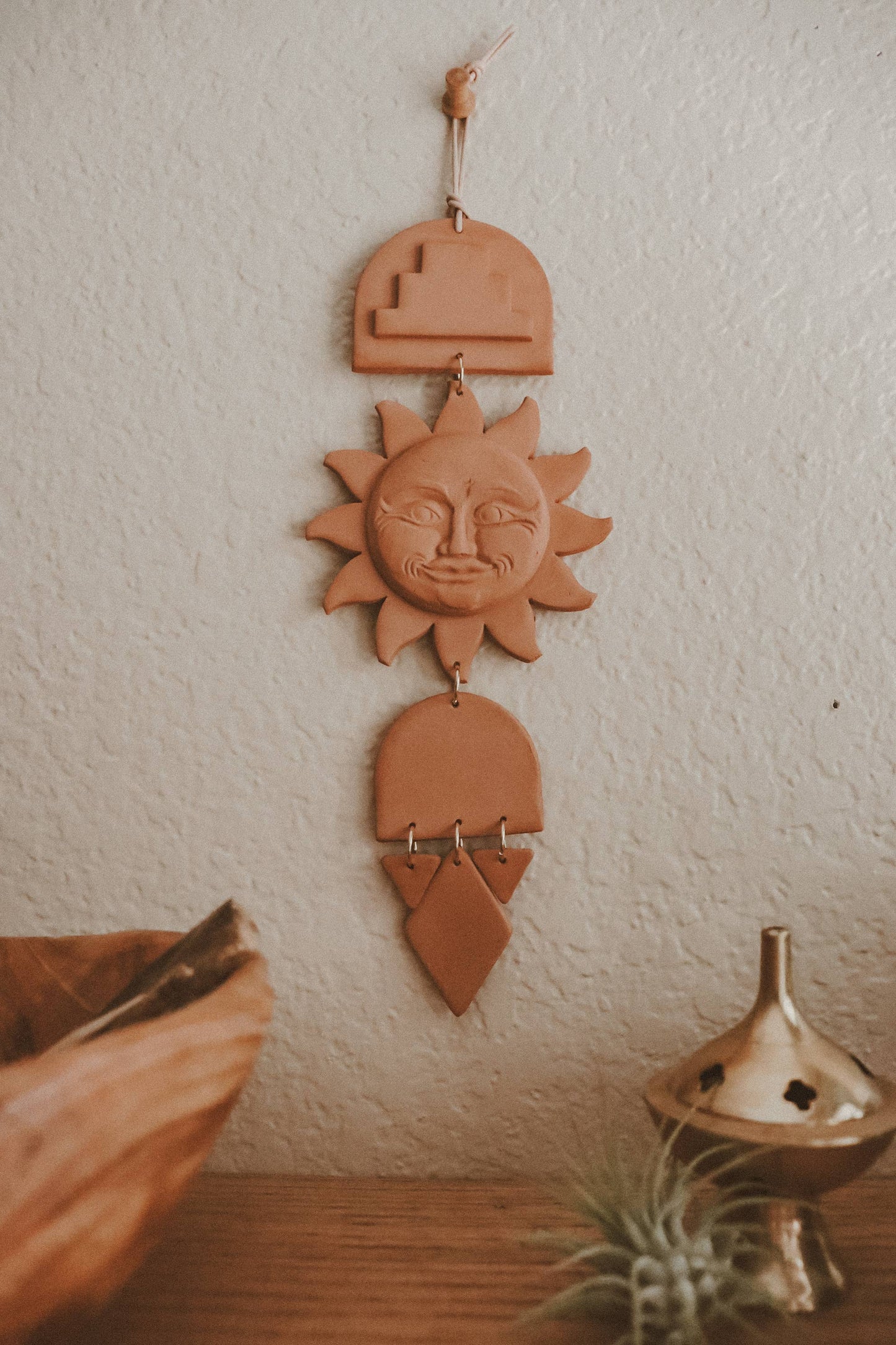 Vintage Sun Face Terracotta Clay Wall Hanging