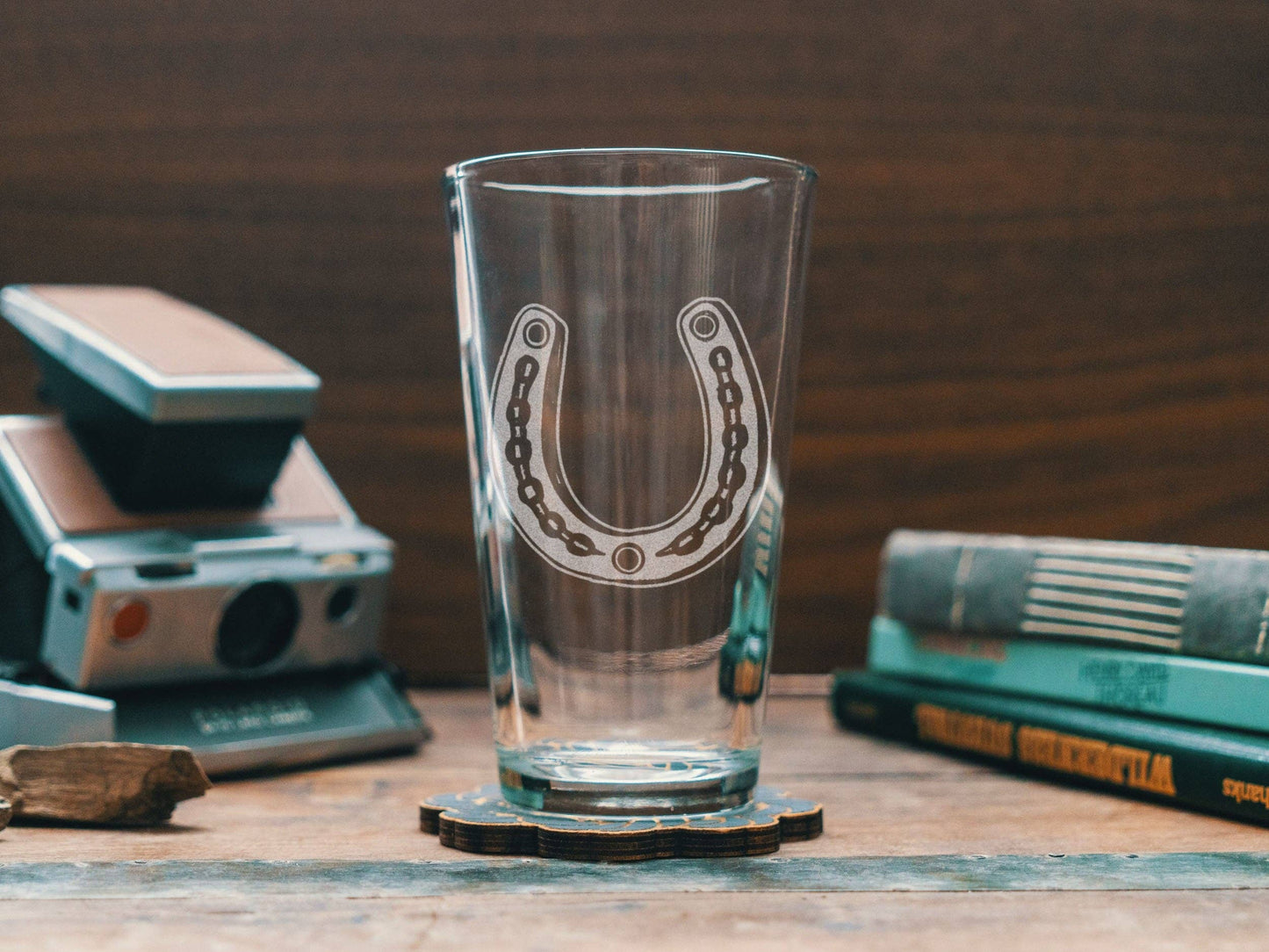 Horseshoe Etched Drinking Glasses