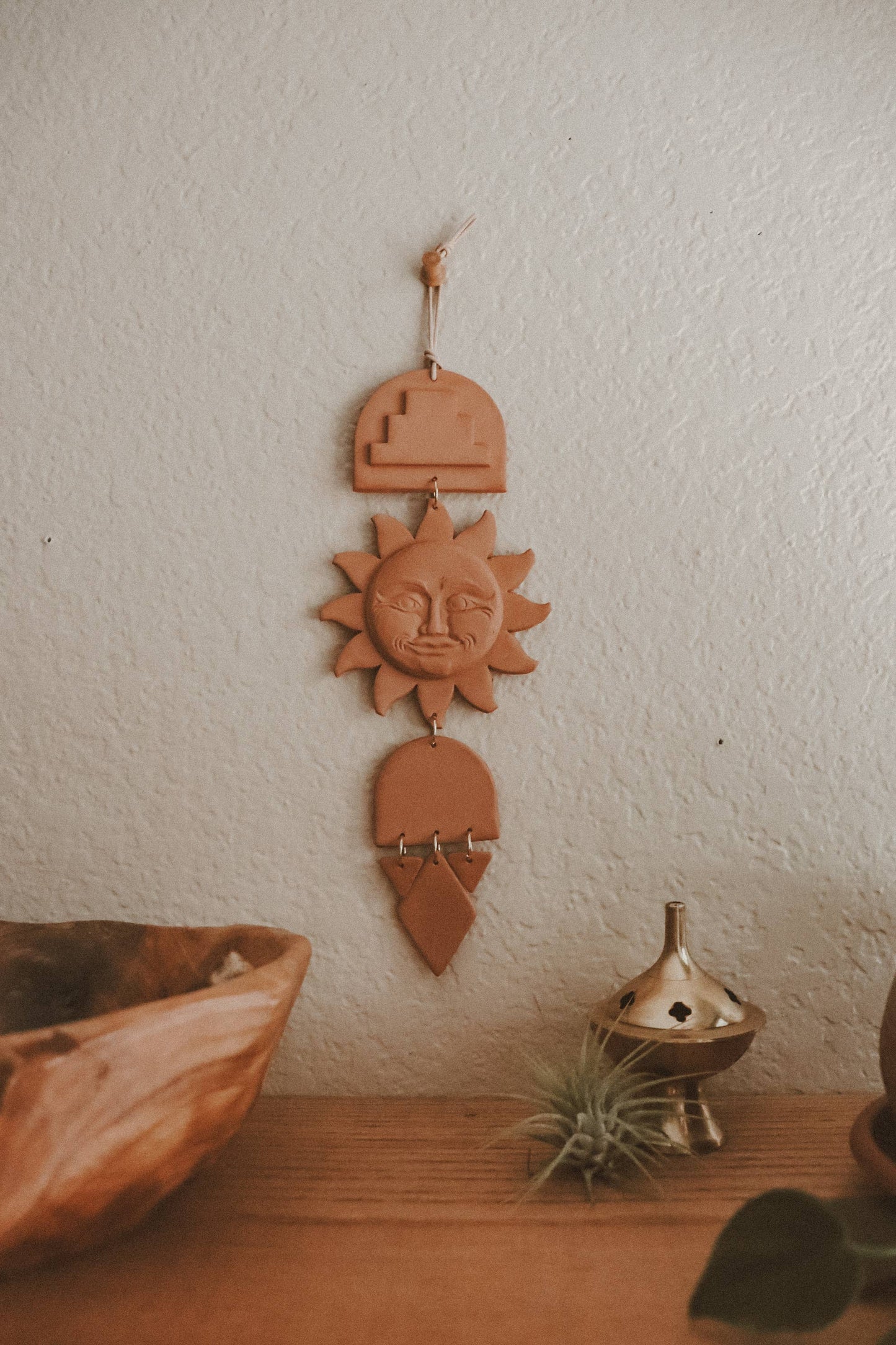 Vintage Sun Face Terracotta Clay Wall Hanging