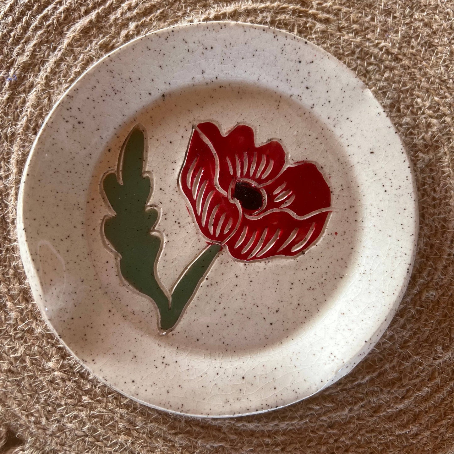 Red Poppy Sgraffito Spoon Rest