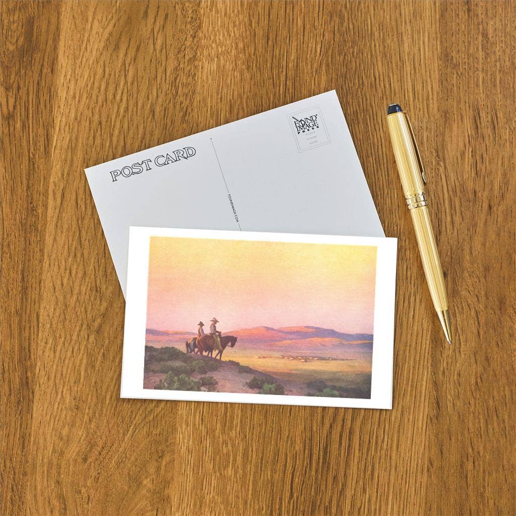 Cowboys on Horses Watching over Herd Postcard