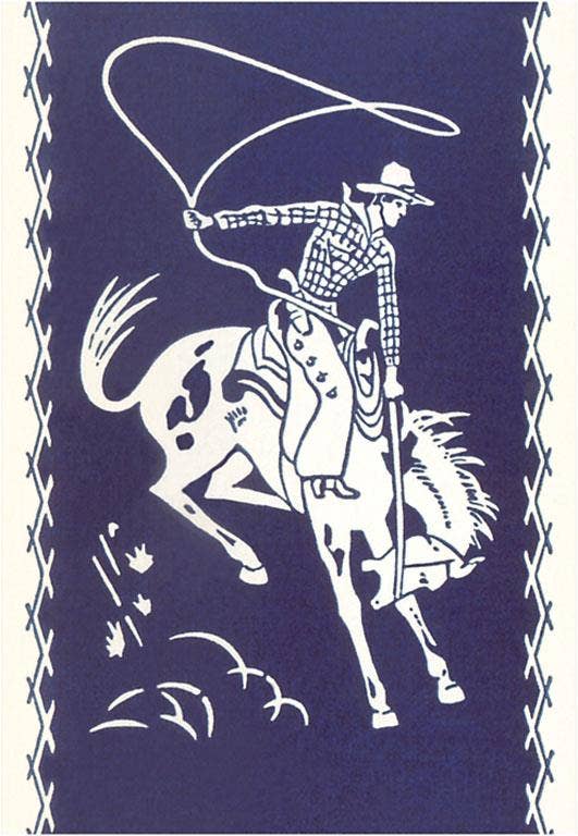 Postcard- Cowboy with Lariat on Bucking Bronco