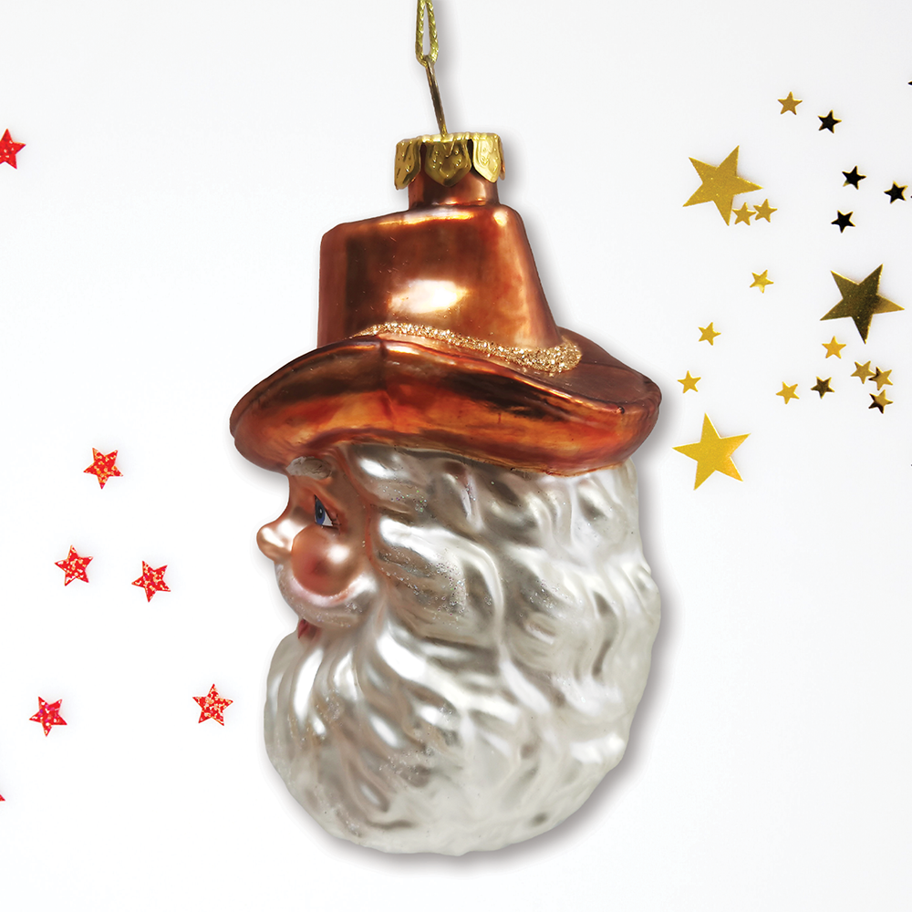 Cowboy Santa Glass Ornament