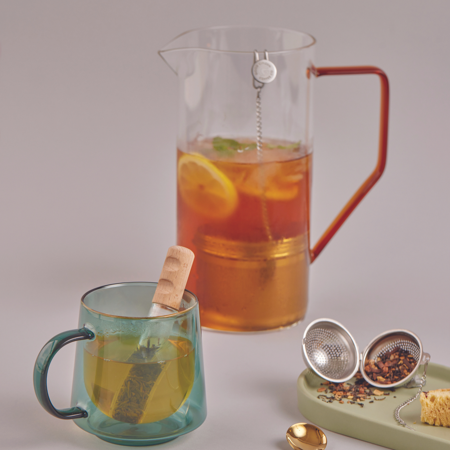 Glass Tea Pitcher - Clear with Amber Handle, 2L