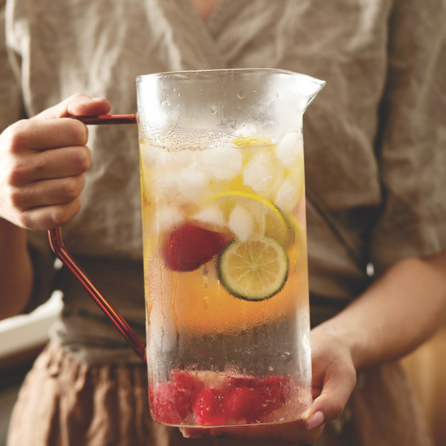 Glass Tea Pitcher - Clear with Amber Handle, 2L