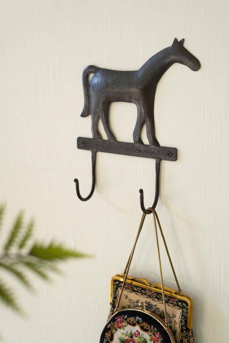Hammered Iron Horse Double Hook