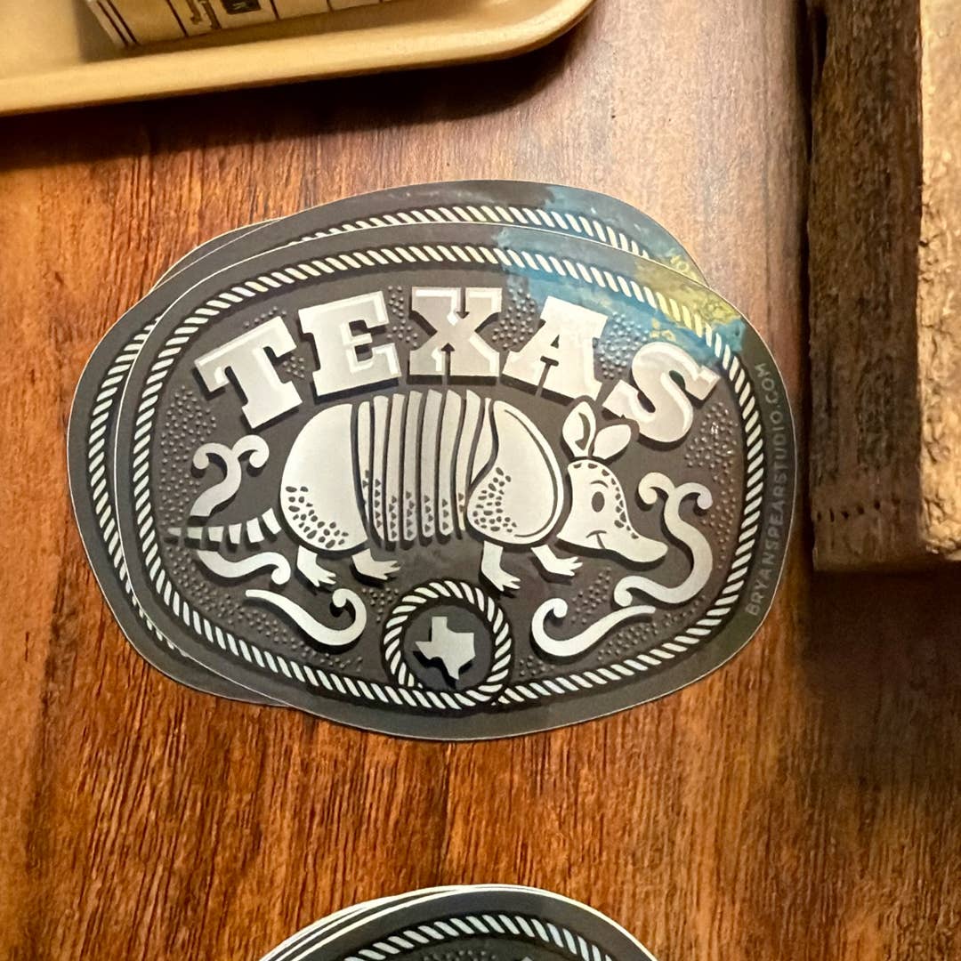 Texas Armadillo Belt Buckle Sticker