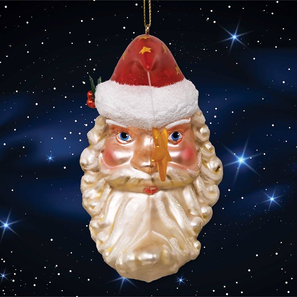 Celestial Crescent Moon Santa Glass Ornament