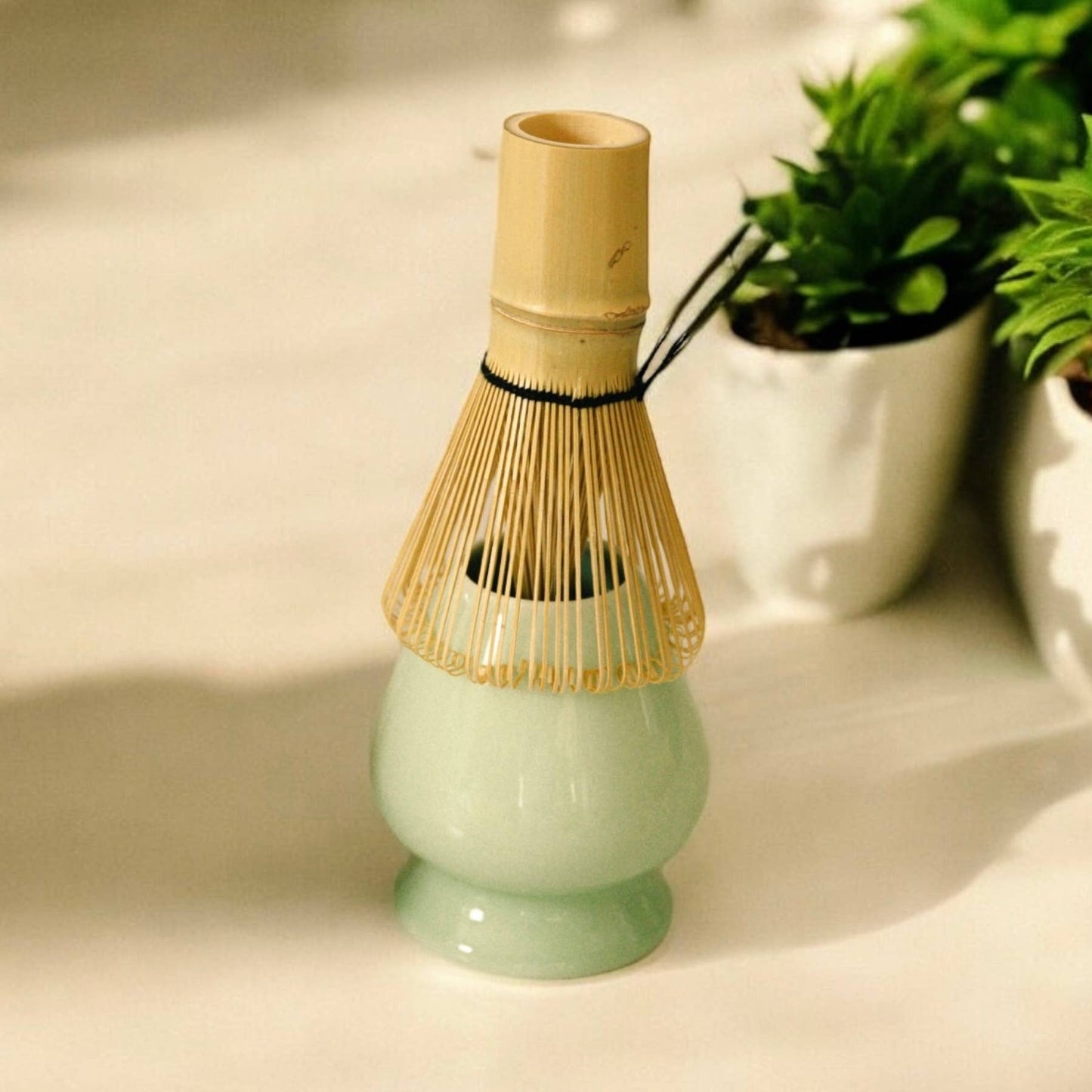 Bamboo Matcha Whisk and Porcelain Holder Set