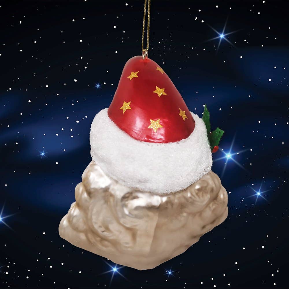 Celestial Crescent Moon Santa Glass Ornament