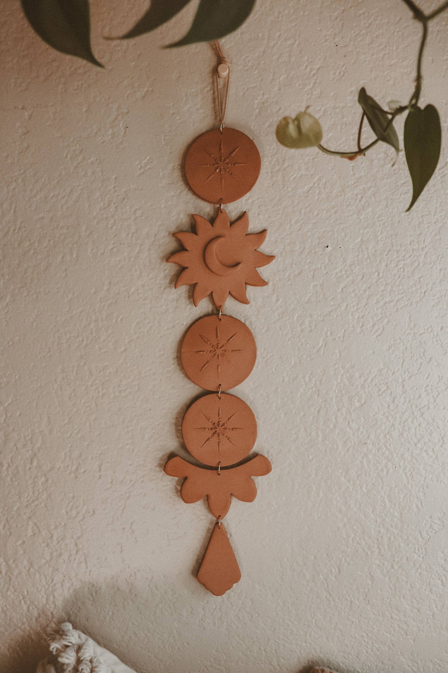 Celestial Sun and Moon Clay Wall Hanging