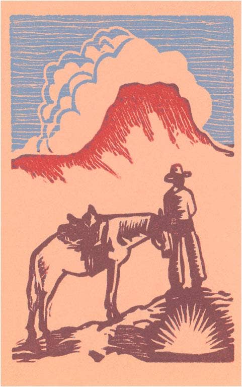 Cowboy with Horse and Mesa Postcard