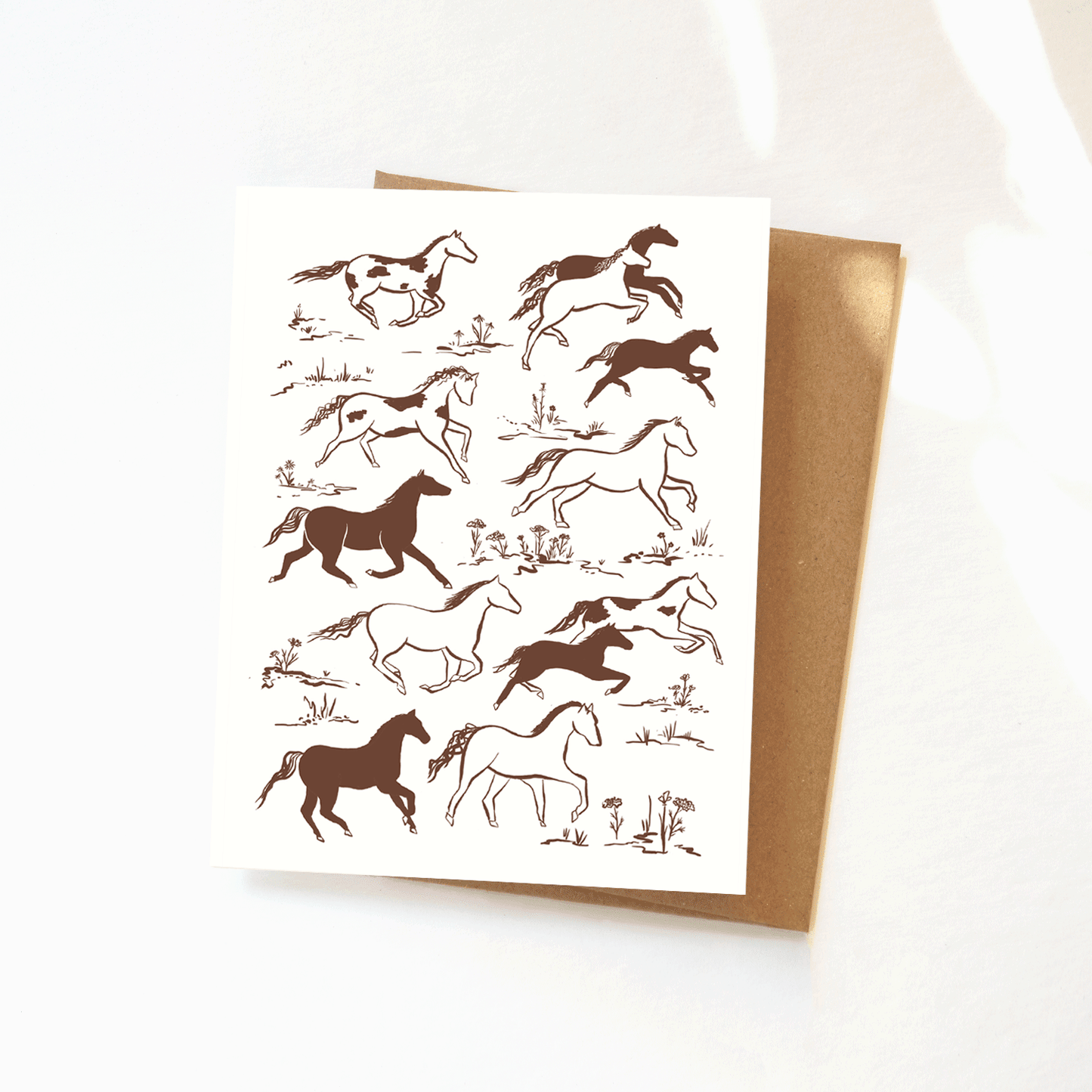 Wild Horses Greeting Card - Hand-drawn, Year of the Horse