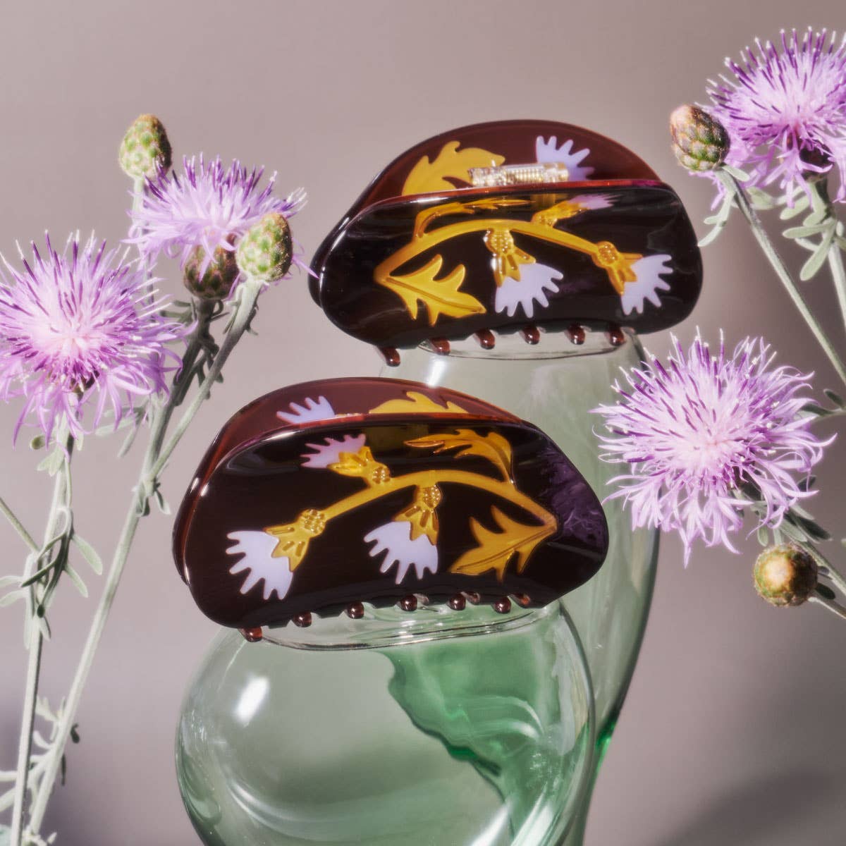 Milk Thistle Hair Claw Dark Brown and Gold Acetate