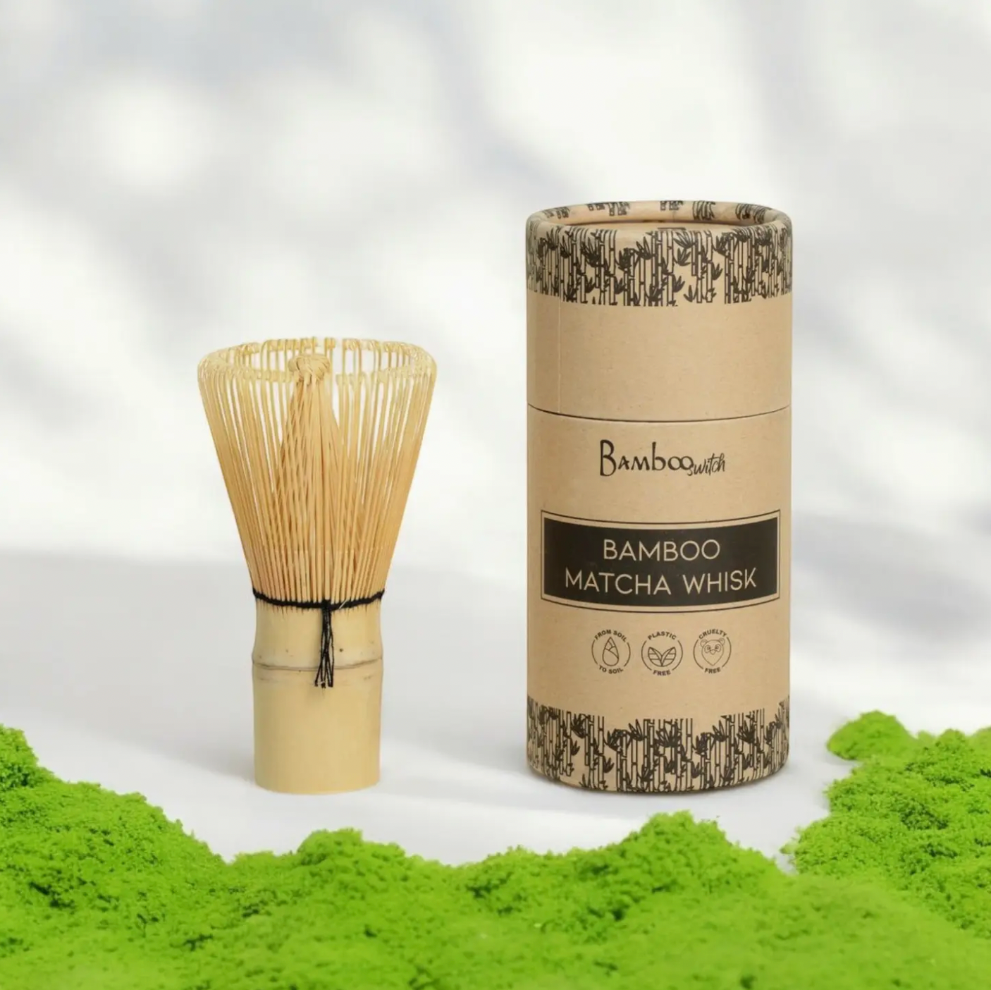 Bamboo Matcha Whisk and Porcelain Holder Set