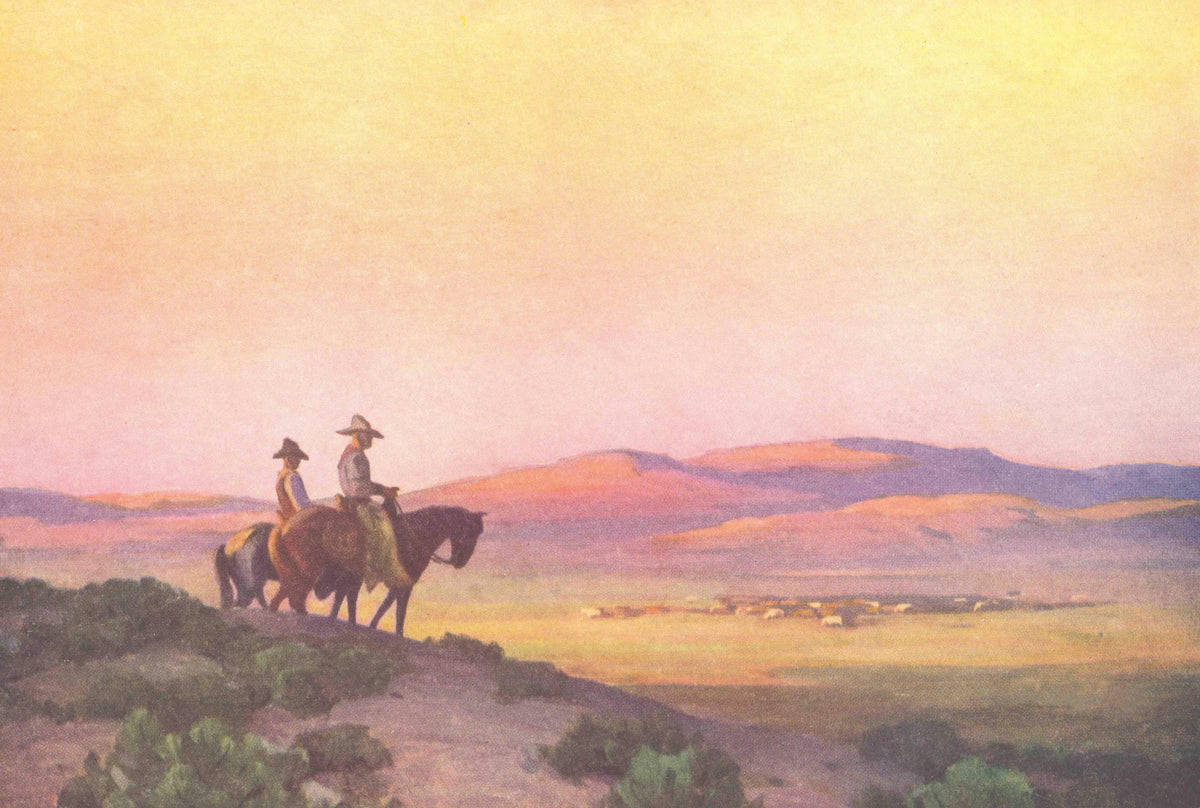 Cowboys on Horses Watching over Herd Postcard