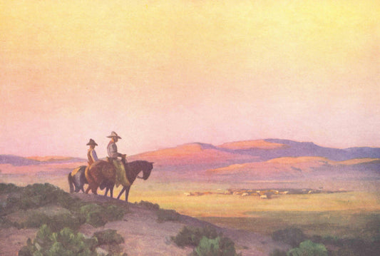 Cowboys on Horses Watching over Herd Postcard