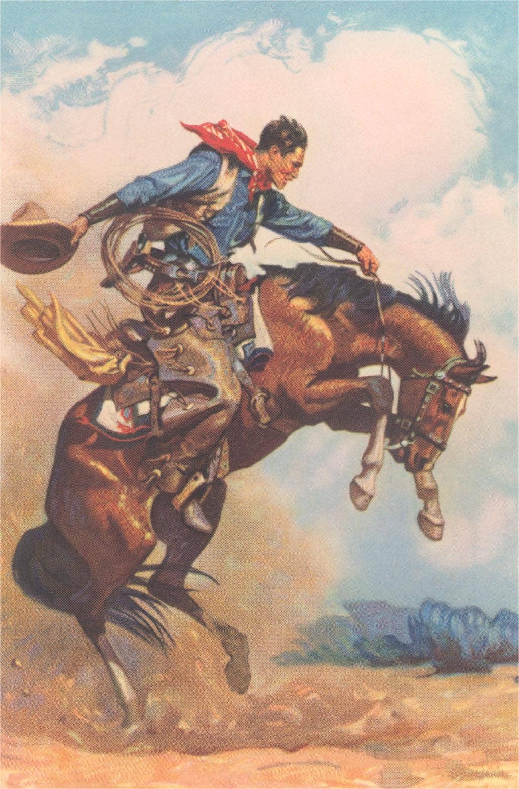 Cowboy on Bucking Bronco Postcard