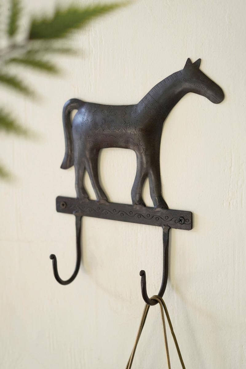 Hammered Iron Horse Double Hook