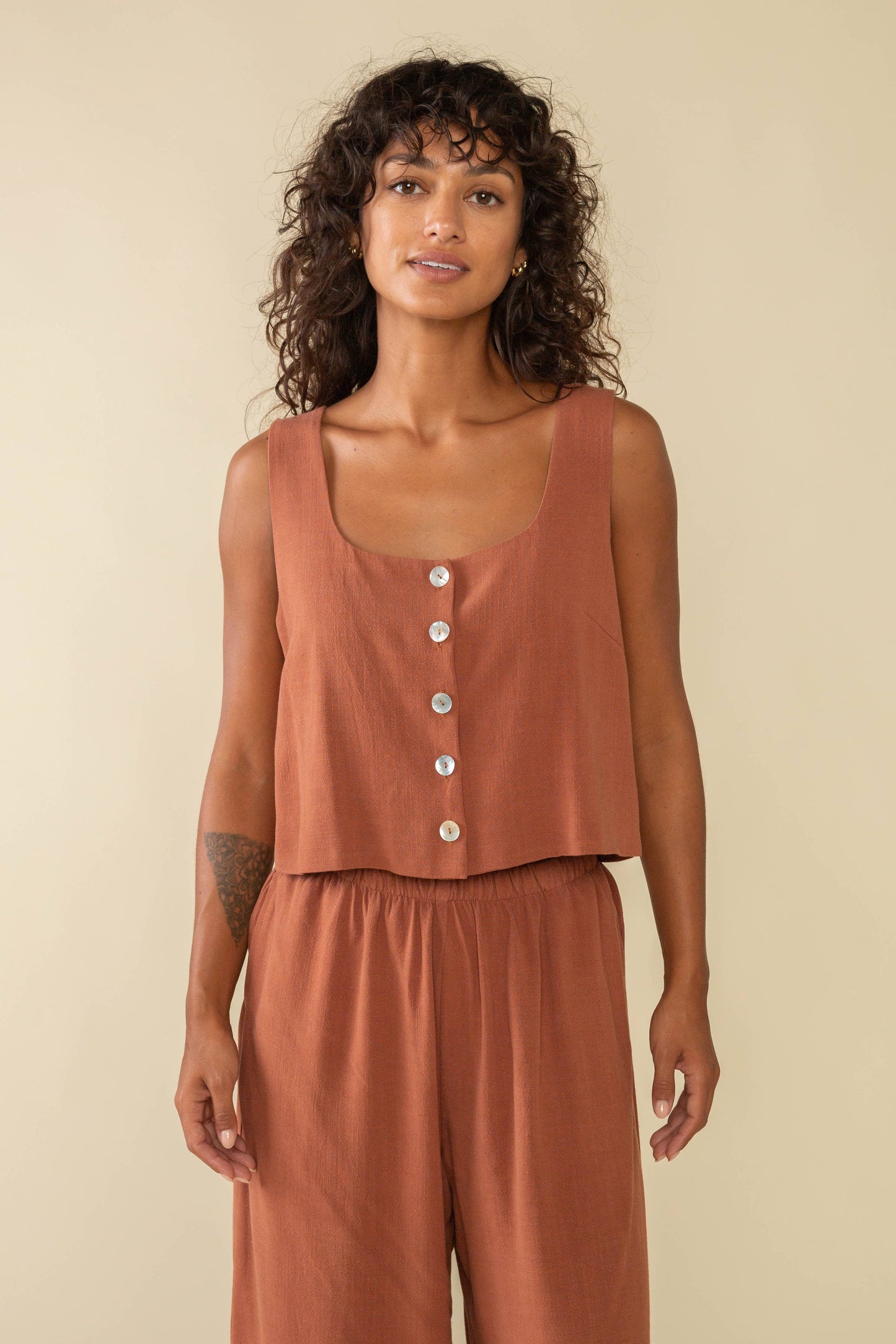 Square Neck Linen Vest