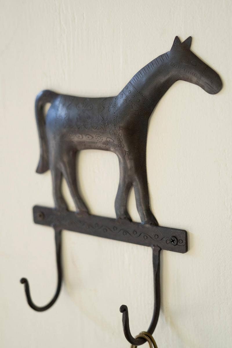 Hammered Iron Horse Double Hook