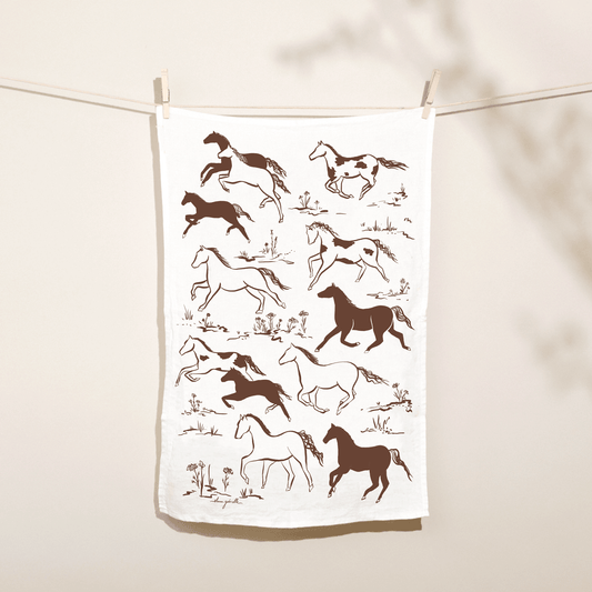 Wild Horses Linen Tea Towel - Western Kitchen Decor + Gift