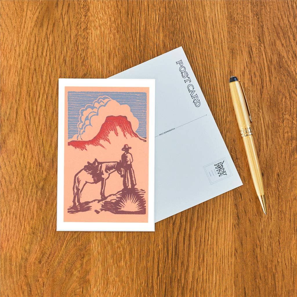 Cowboy with Horse and Mesa Postcard