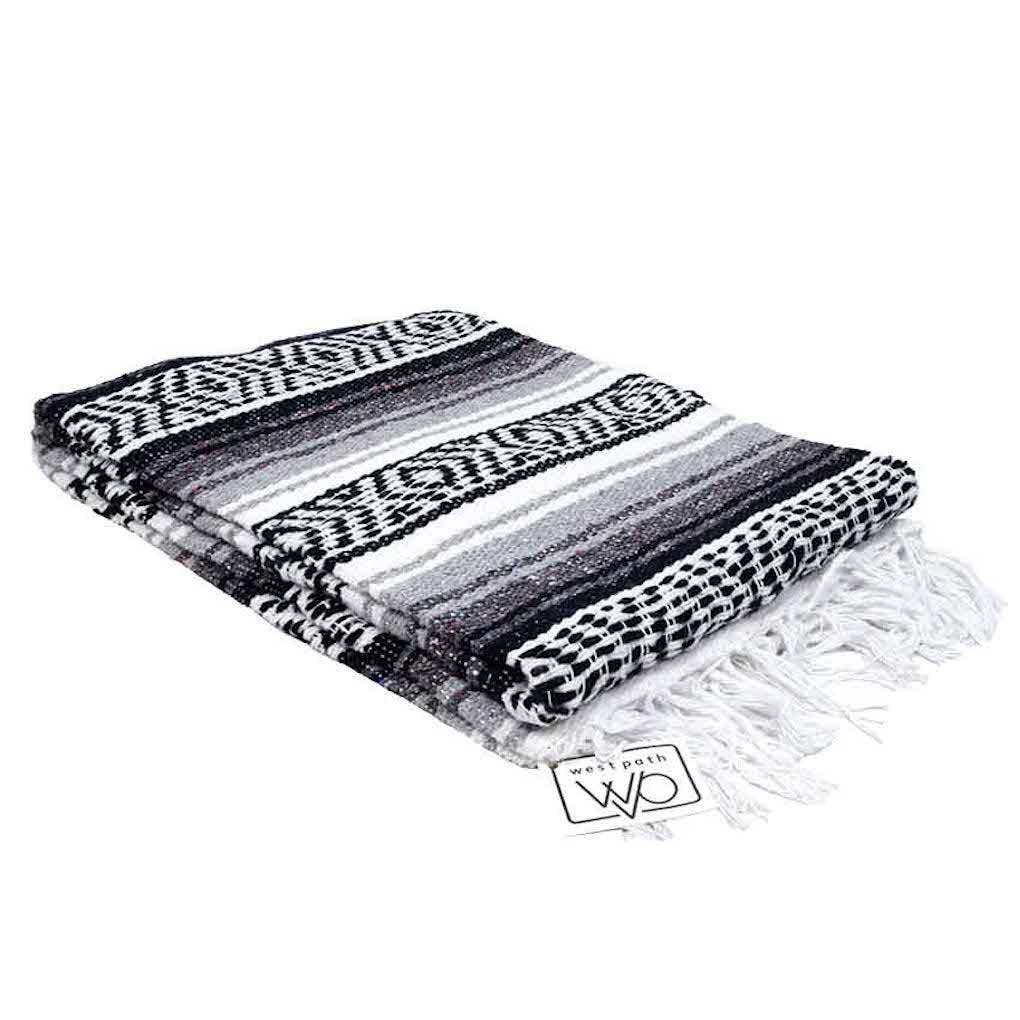 Black, Grey and  White Mexican Falsa Blanket