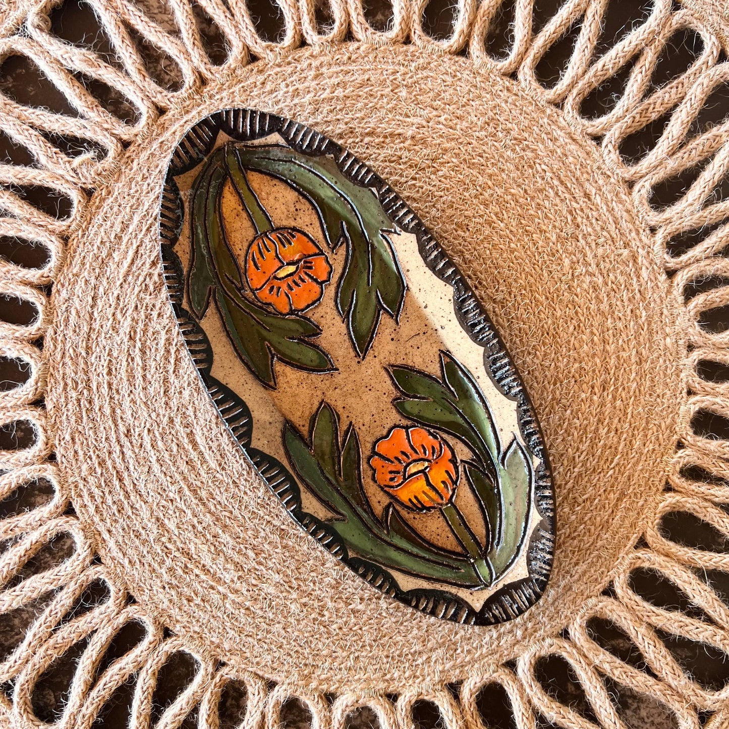 Globe Mallow Sgraffito Trinket Dish