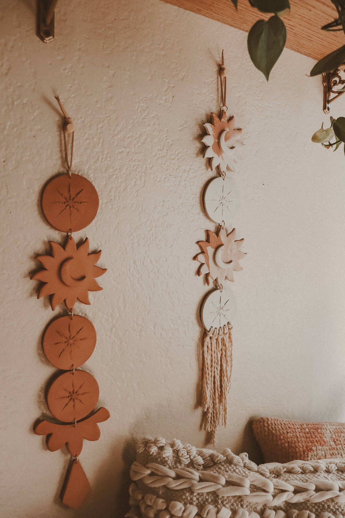 Celestial Sun and Moon Clay Wall Hanging