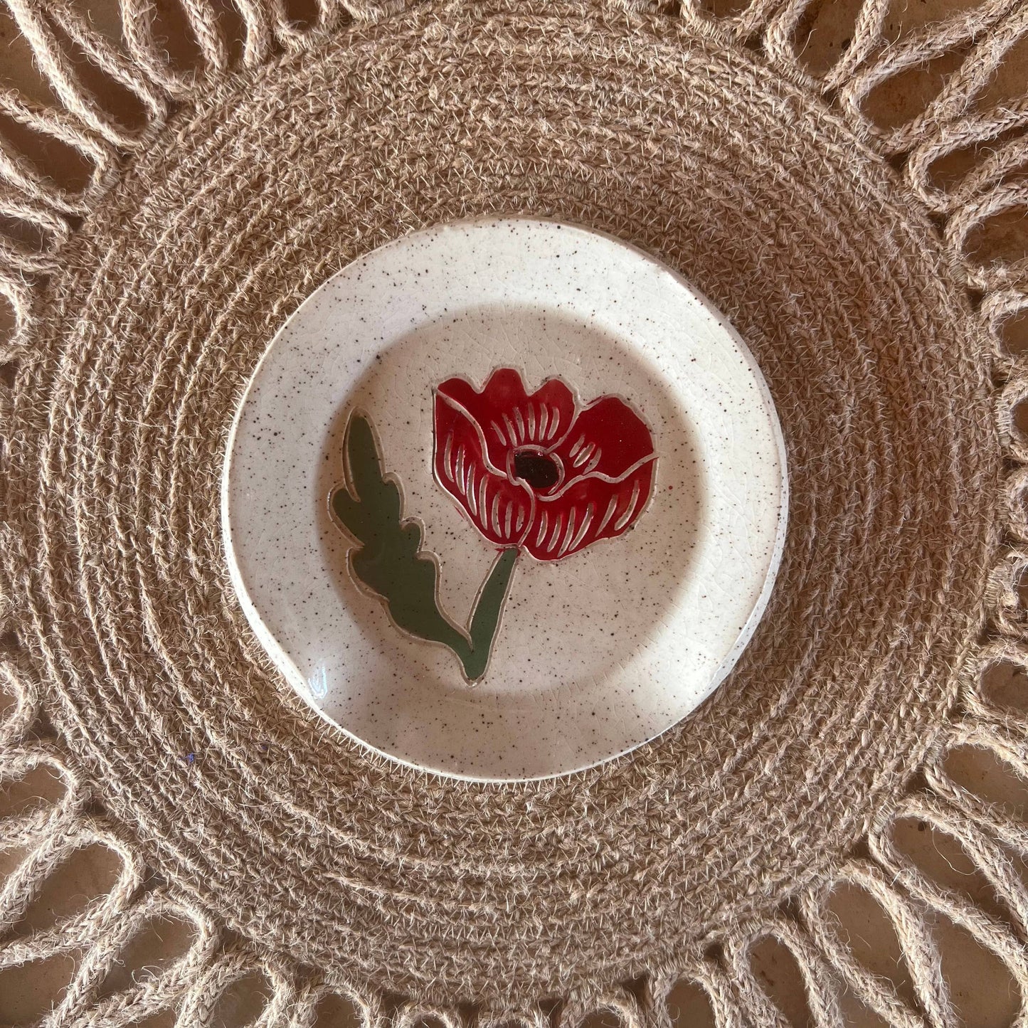 Red Poppy Sgraffito Spoon Rest