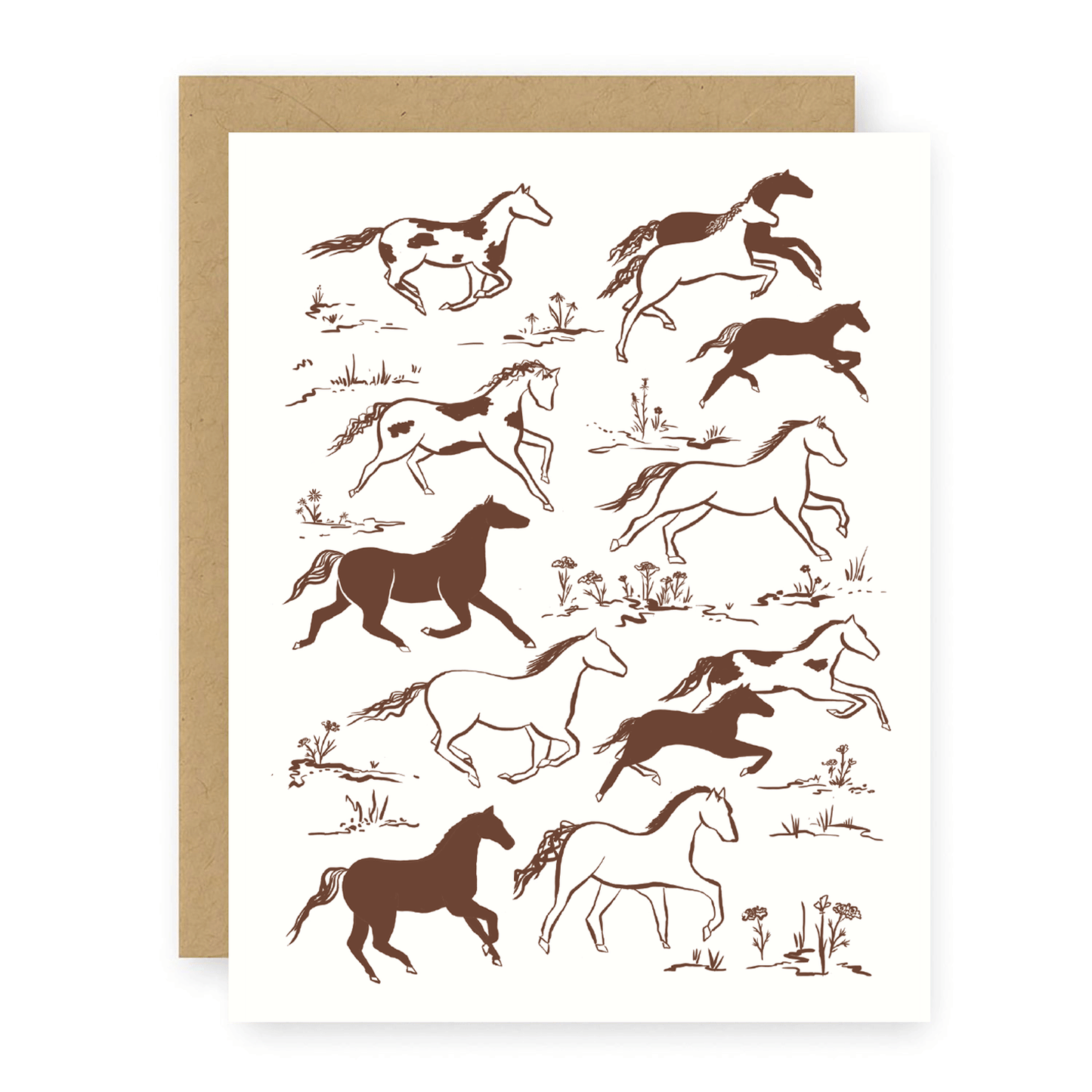 Wild Horses Greeting Card - Hand-drawn, Year of the Horse
